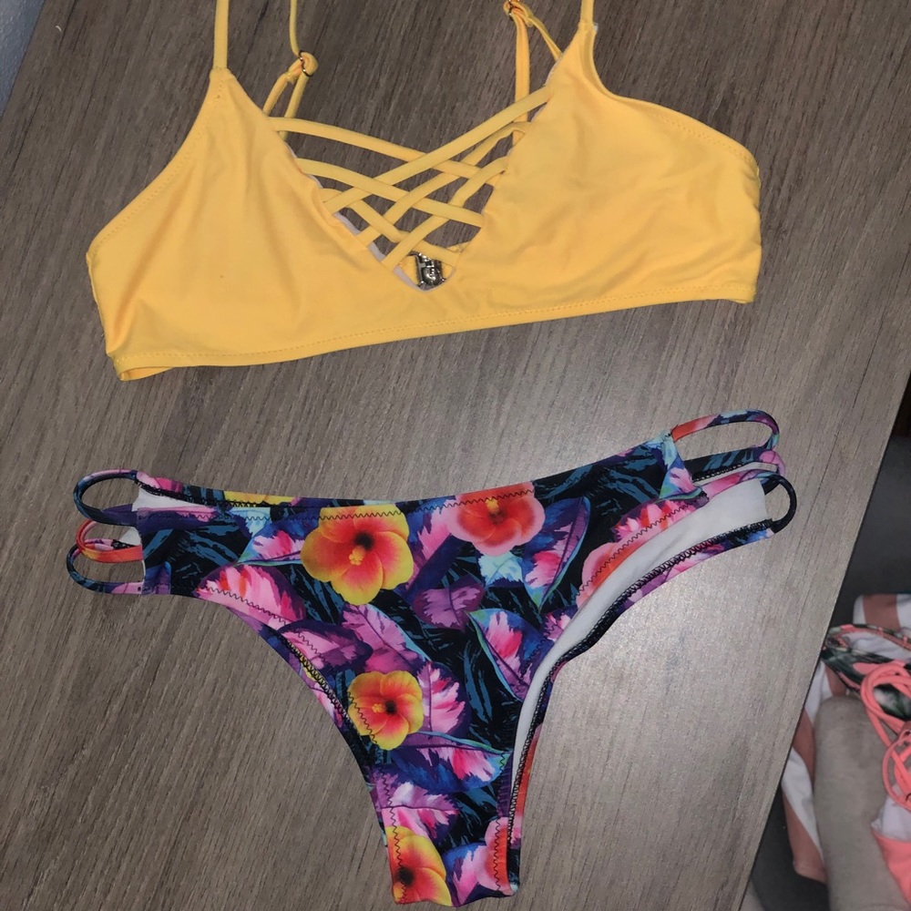 yellow/flower bottoms bikini